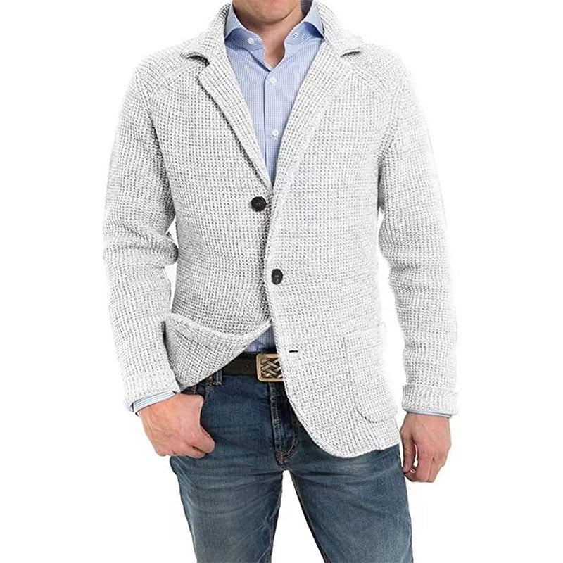 Men's Solid Lapel Knitted Long Sleeve Jacket